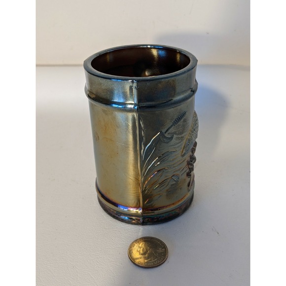 Vintage Dugan Carnival Glass Fisherman's Mug Black Amethyst Coffee Cup Mug - Picture 5 of 8